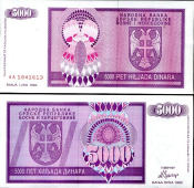 *5000 Dinárov Bosna Hercegovina 1992, P138a UNC - Kliknutím na obrázok zatvorte -